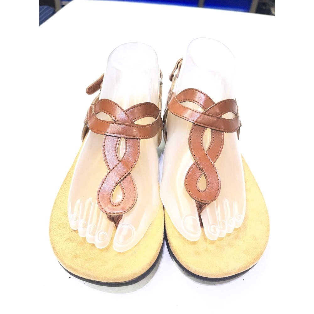 Athlefit Womens Orthotic Sandals Brown Thong Ankle Strap Comfort Shoes Size 8
